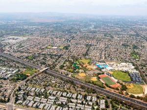 California suburbs in South Orange County from a drone point of view.