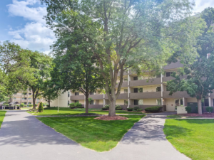 Exterior shot of Park Towers Apartment Homes, a 270-unit community in Chicago's Richton Park suburb.