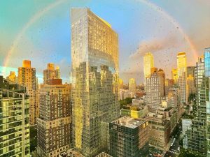 Aerial shot of the 48-story residential tower at 21 West End Ave.
