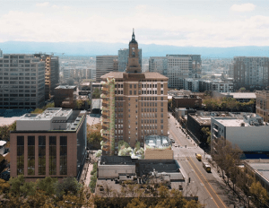 San Jose skyline of the Bank of Italy tower.