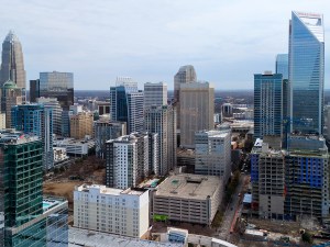 Charlotte North Carolina February 21 2026 aerial view of downtown skyline with Bank of America Corporate Center