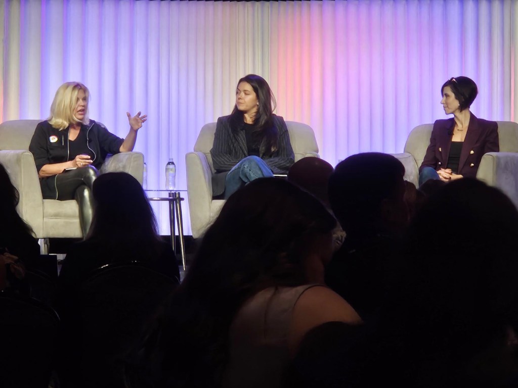 Esther Bonardi, vice president of RentCafe, during a discussion with Pillar Properties Marketing Director Sierra Berg and Senior Vice President of Multifamily Operations Diana Norbury.