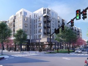 A photo of Markley + Main, a 277-unit apartment community in Greenville, S.C. being developed by Peakline and joint venture partner SunCap Property Group. The investment was made through its Peakline Real Estate Qualified Opportunity Zone Fund III.