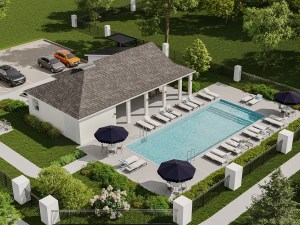Outside rendering depicting the amenity package of Skymor Sanford, a BTR project in Sanford, Fla.