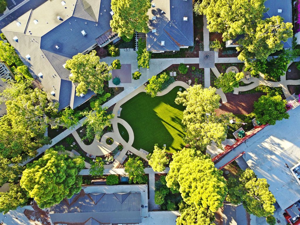 an aerial view of Vista del Monte senior living in Santa Barbara