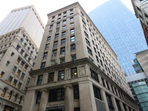 Exterior shot of the historic office building at 31 Milk St. in Boston.