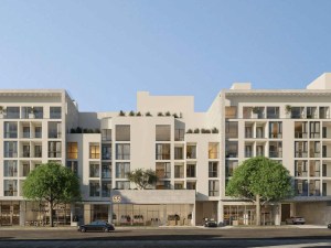 Exterior rendering depicting the redevelopment at 55 N. La Cienega Blvd. in Beverly Hills, Calif.