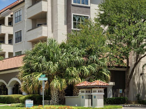 Exterior shot featuring one of the 14 residential buildings within the multifamily community dubbed Alesio Urban Center in Irving, Texas.