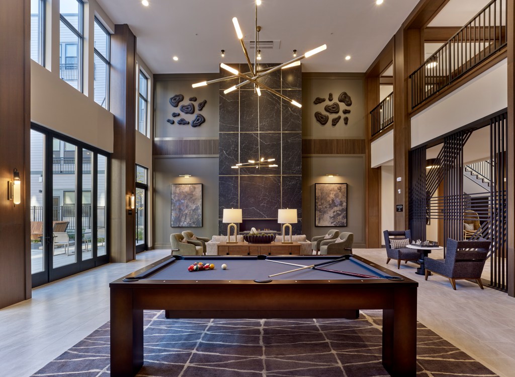 Interior shot of the billiard table in the shared space at Canterly Place.