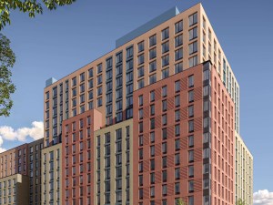 Exterior rendering of Edgemere Commons B2, an affordable housing project inside a Queens, N.Y., affordable housing redevelopment.