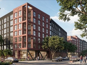 Exterior rendering of Hub College Station, a student housing project in College Station, Texas.