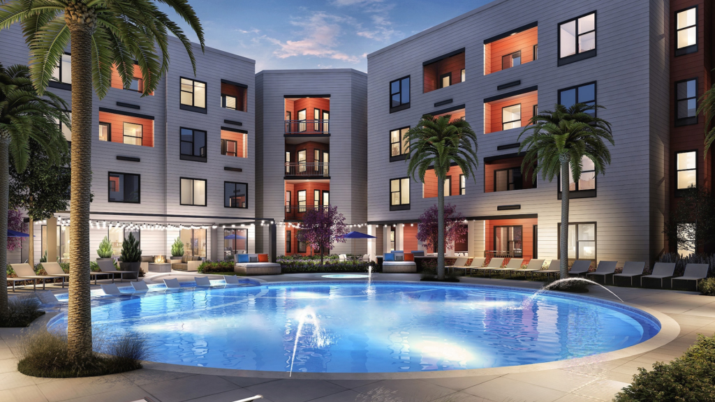 A rendering of Locale Tallahassee, a 178-unit, 62-bed community built to serve students of Florida State University.