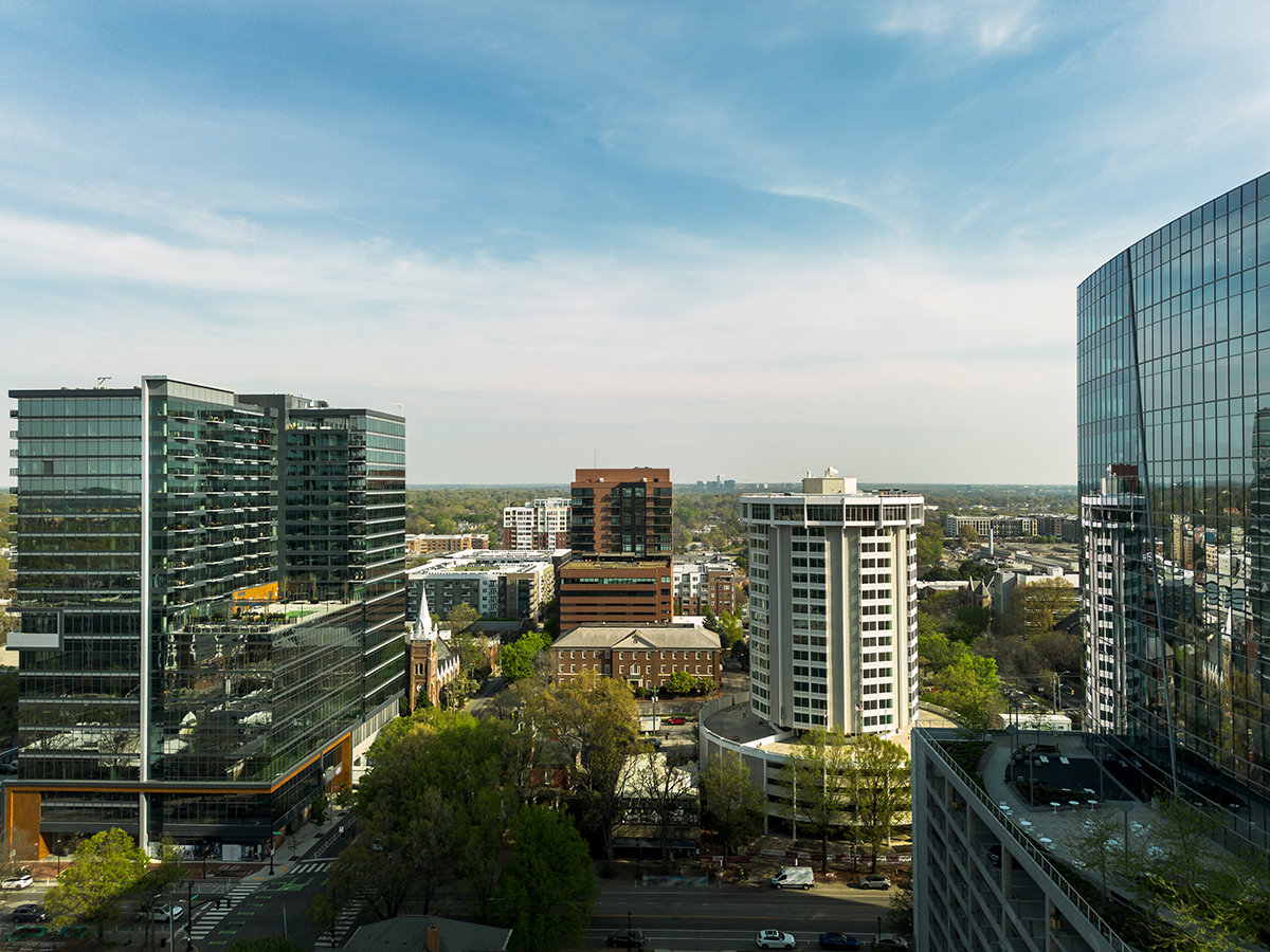 Modern office buildings and apartments in downtown Raleigh North Carolina