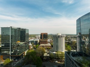 Modern office buildings and apartments in downtown Raleigh North Carolina