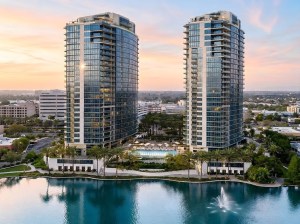 Aerial shot depicting the two towers that make up Skyline OC, the largest residential property in Orange County, Calif.