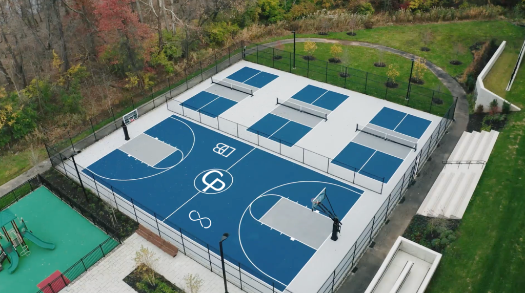 Aerial shot of the basketball court at Canterly Place.