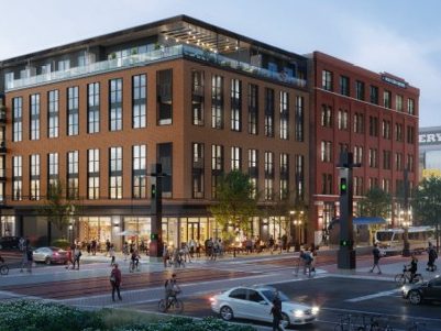 A rendering of West End Lofts, a $125 million adaptive reuse project that will provide 154 units of mixed-income housing and more than 20,000 square feet of retail to the historic West End district in Dallas.