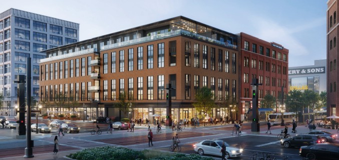 A rendering of West End Lofts, a 5 million adaptive reuse project that will provide 154 units of mixed-income housing and more than 20,000 square feet of retail to the historic West End district in Dallas.