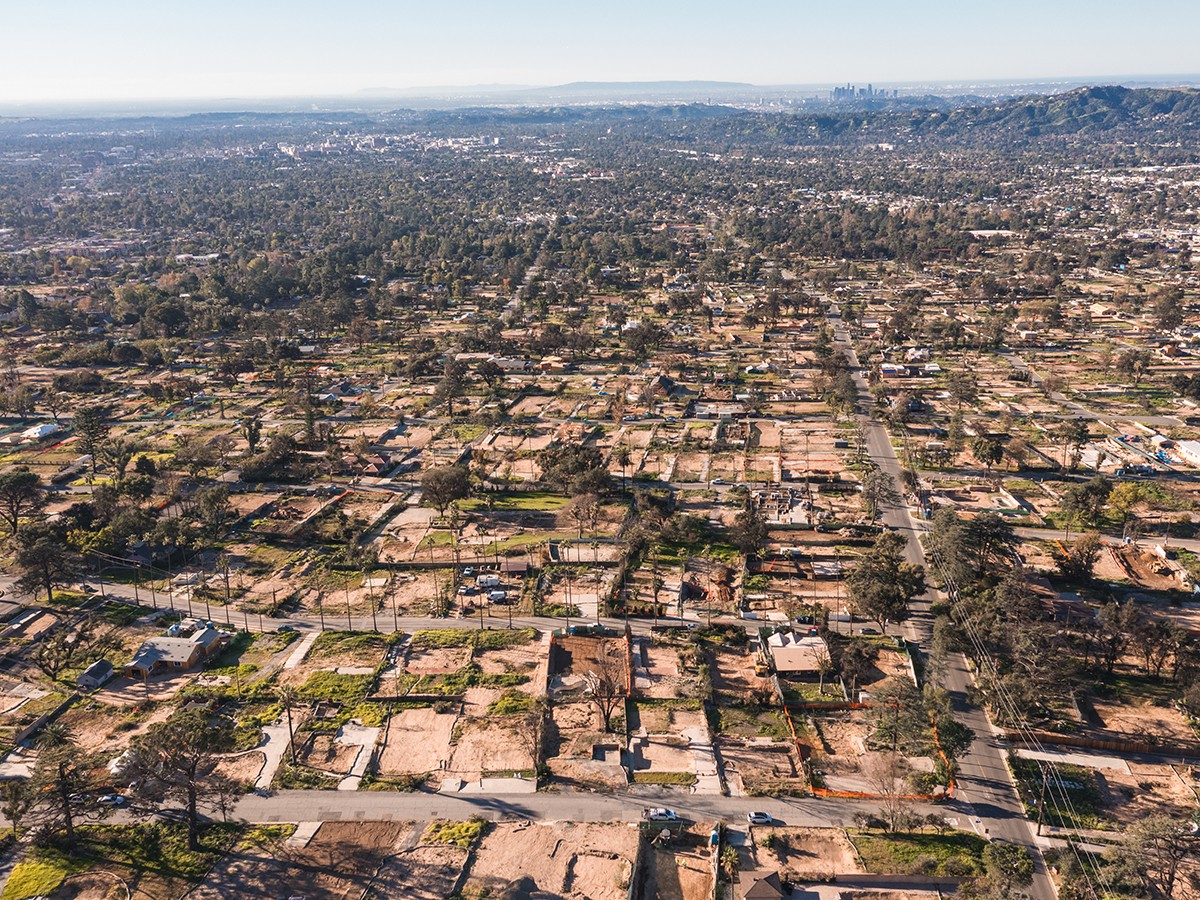 The aftermath of the January 2025 Palisades wildfires in Los Angeles.
