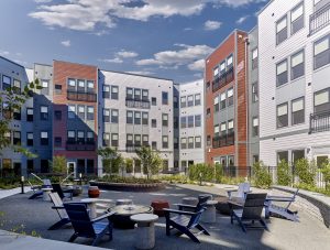 Exterior shot of the shared garden at Canterly Place in Livingston, N.J.