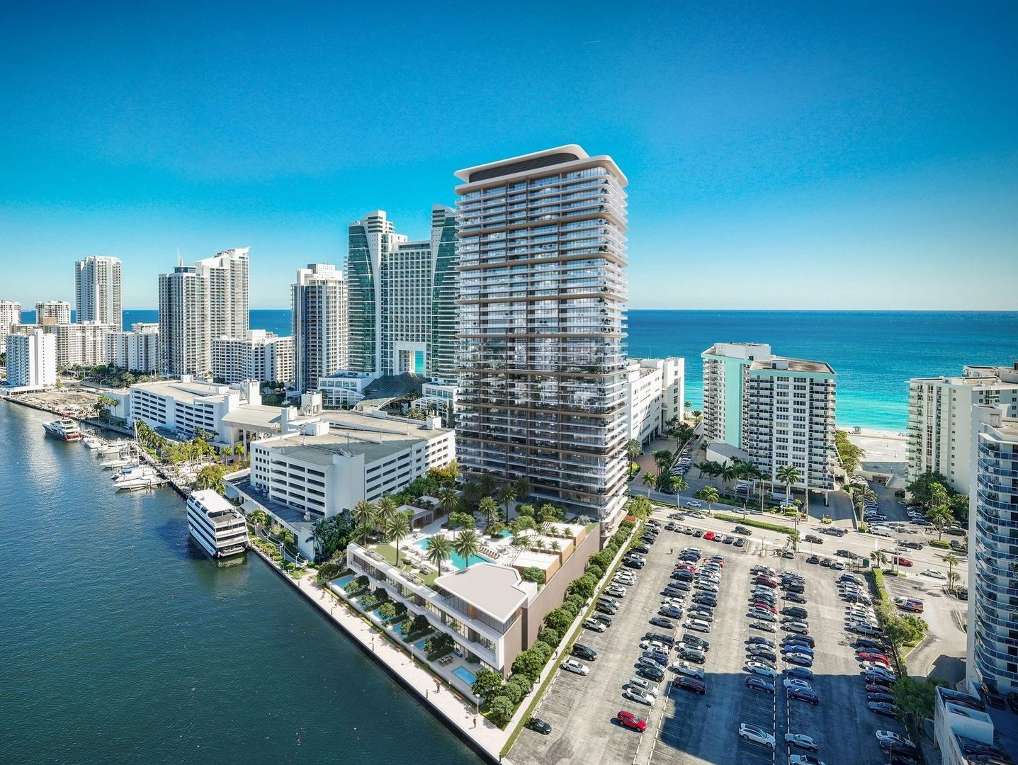 Rendering of Icon Beach Waterfront Residences, a condo dual tower project in Hillywood, Fla.