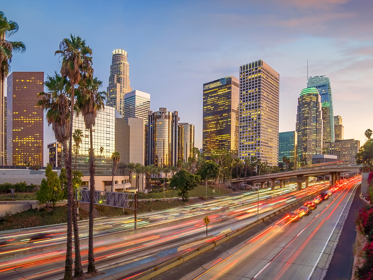 Image depicting downtown Los Angeles at sunset.