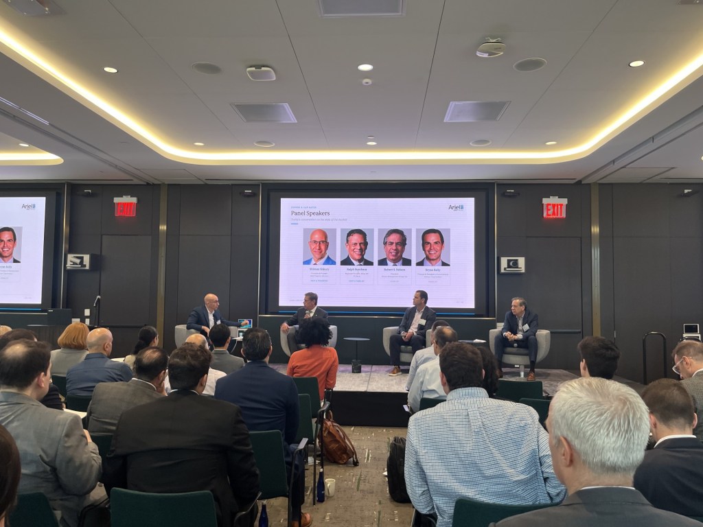 Left to right: Ariel President Shimon Shkury moderates a panel discussion between Ralph Bumbaca, regional president at TD Bank, Bryan Kelly, president of development at the Gotham Organization and Robert Nelson, president of Nelson Management Group