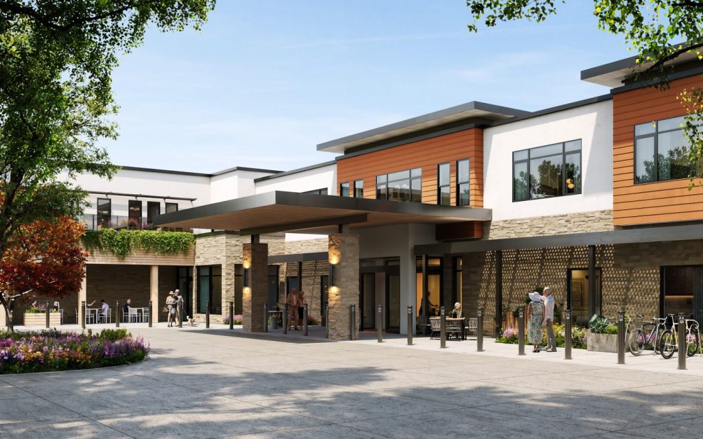 exterior rendering of The Whitford, a 140-unit luxury senior housing community scheduled to open this fall in Dublin, Calif.