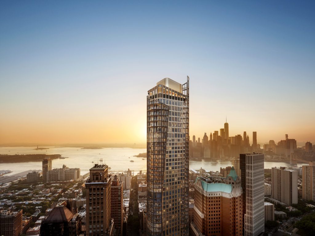 Exterior rendering of the 47-story One Montague Place in Brooklyn Heights.