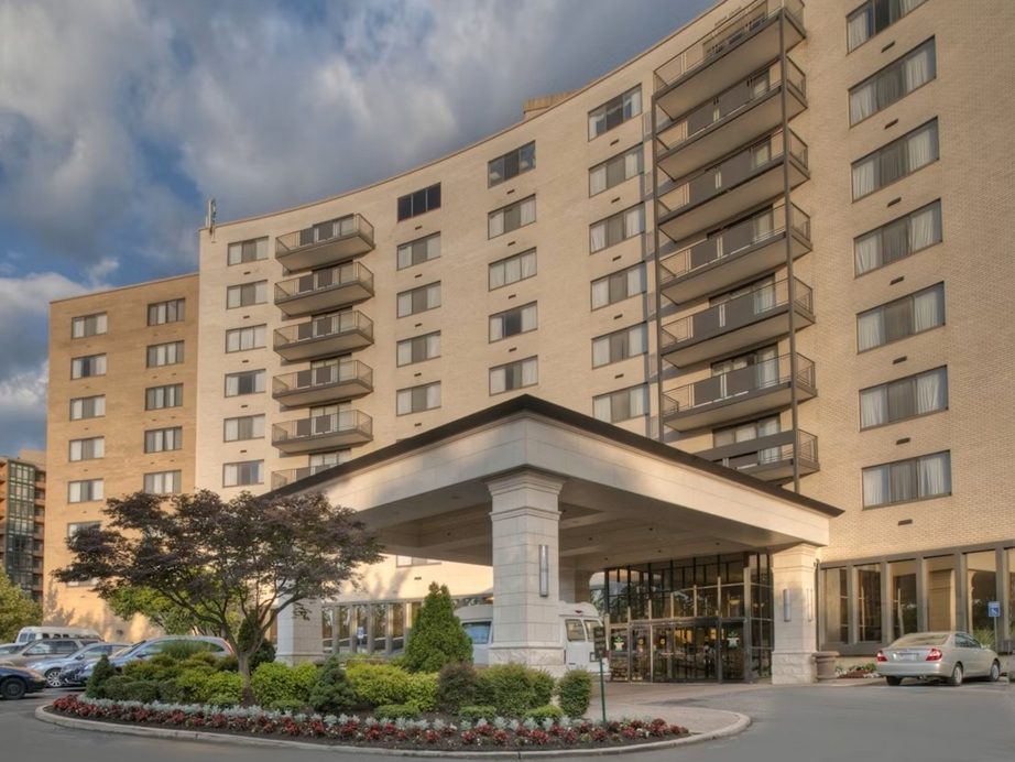Exterior shot of Arlington Court Suites, a 187-key hotel in Arlington, Va.