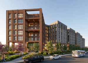 A rendering of Hub Athens Dougherty, a 536-unit, 1,656-bed student housing community being developed near the University of Georgia Campus in Athens, Ga.