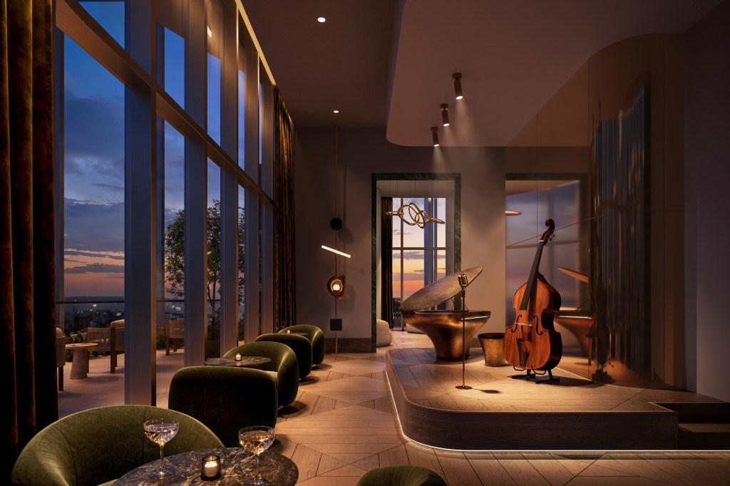Interior rendering of a jazz room at One Montague Place.
