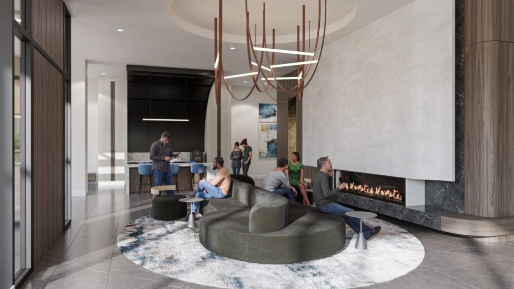 rendering of the lobby at Modera Garden State Plaza
