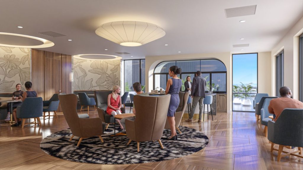 Rendering of 5th floor lounge at Modera Garden State Plaza