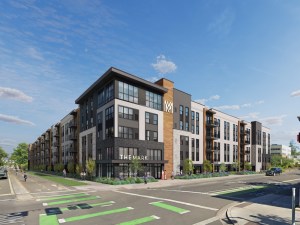 Exterior rendering of The Mark Eugene, a student housing project in Eugene, Ore.
