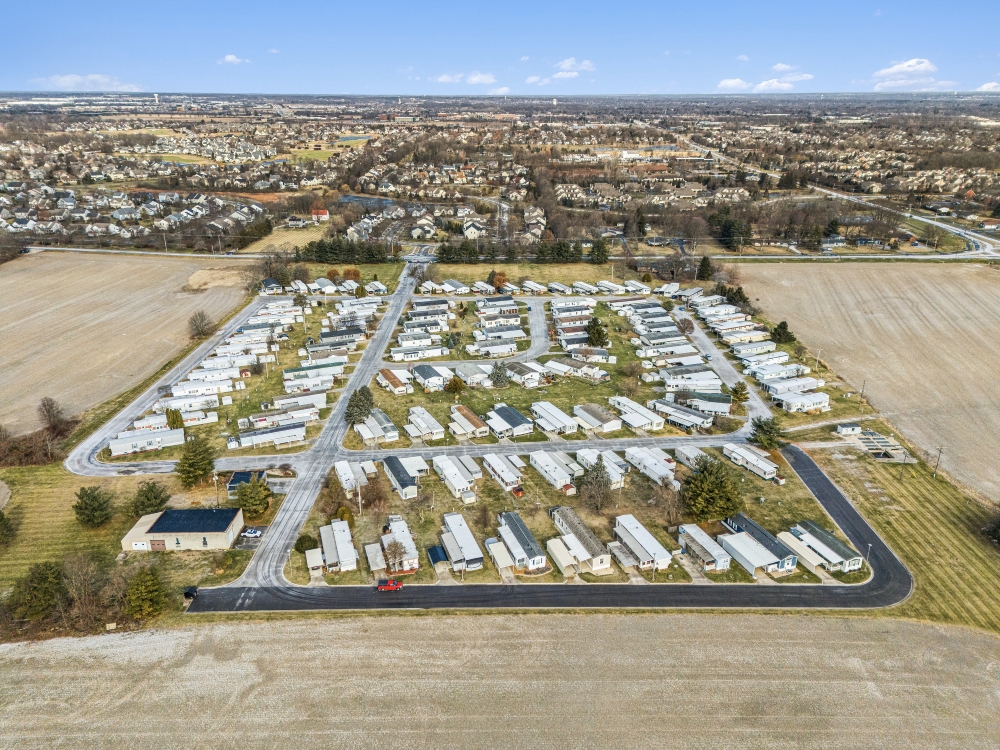 Aerial View of Ponderosa Mobile Home Estates in Dublin, Ohio.