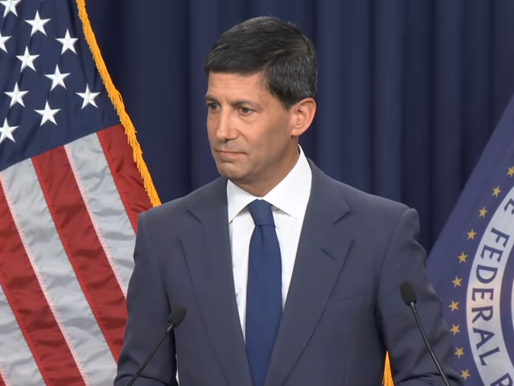 Kevin Warsh speaks at the press conference following the July 29 announcement.