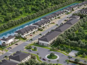 Aerial rendering of the Stellar Townhomes at Space Coast in, a BTR project in Rockledge, Fla.