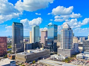 Downtown Tampa Florida skyline aerial view