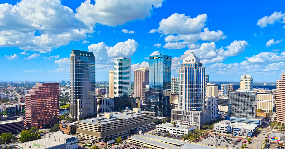 Downtown Tampa Florida skyline aerial view
