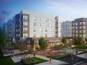 A rendering of The Rae, a 343-unit apartment community at 10401 Motor City Drive in Bethesda, Md