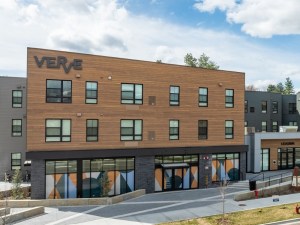 Exterior shot of VERVE Boise, a student housing community in Boise, Idaho.