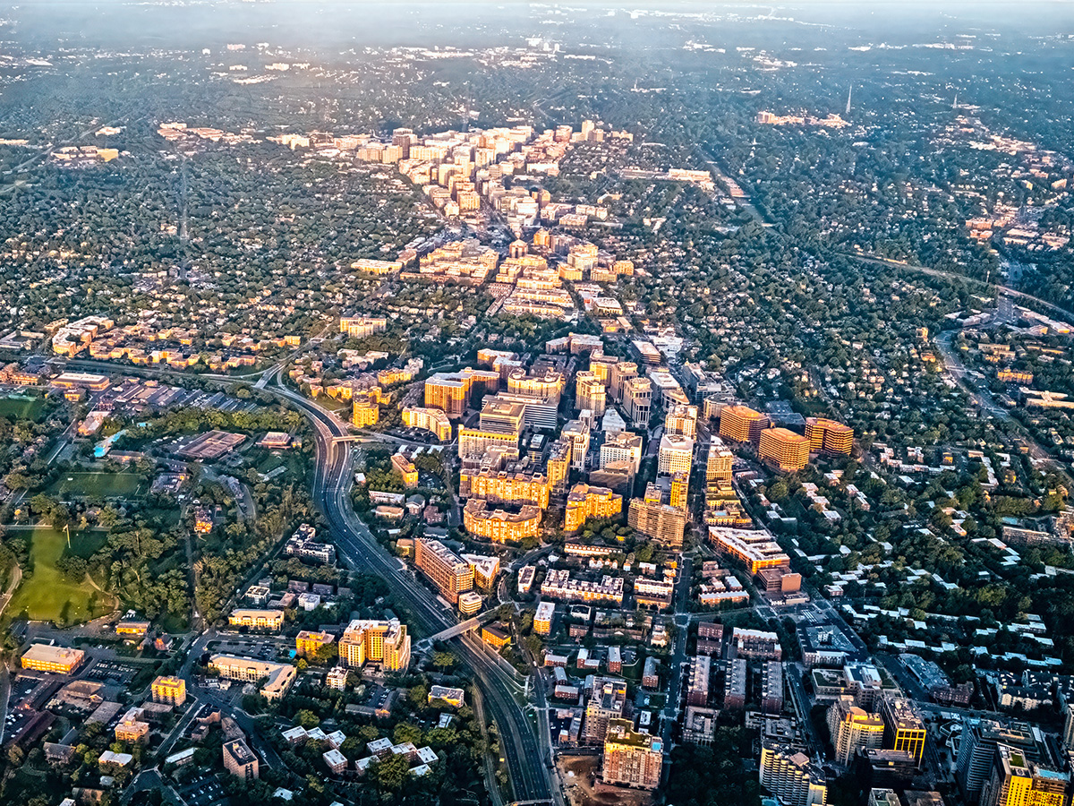 Aerial photo of the Arlington Virginia USA area along Wilson Blvd