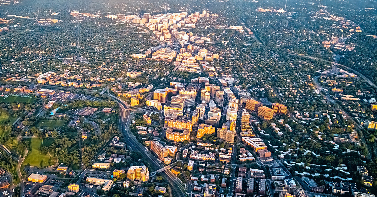 Aerial photo of the Arlington Virginia USA area along Wilson Blvd