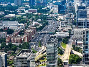 Midtown Atlanta Cityscape and Highway Traffic