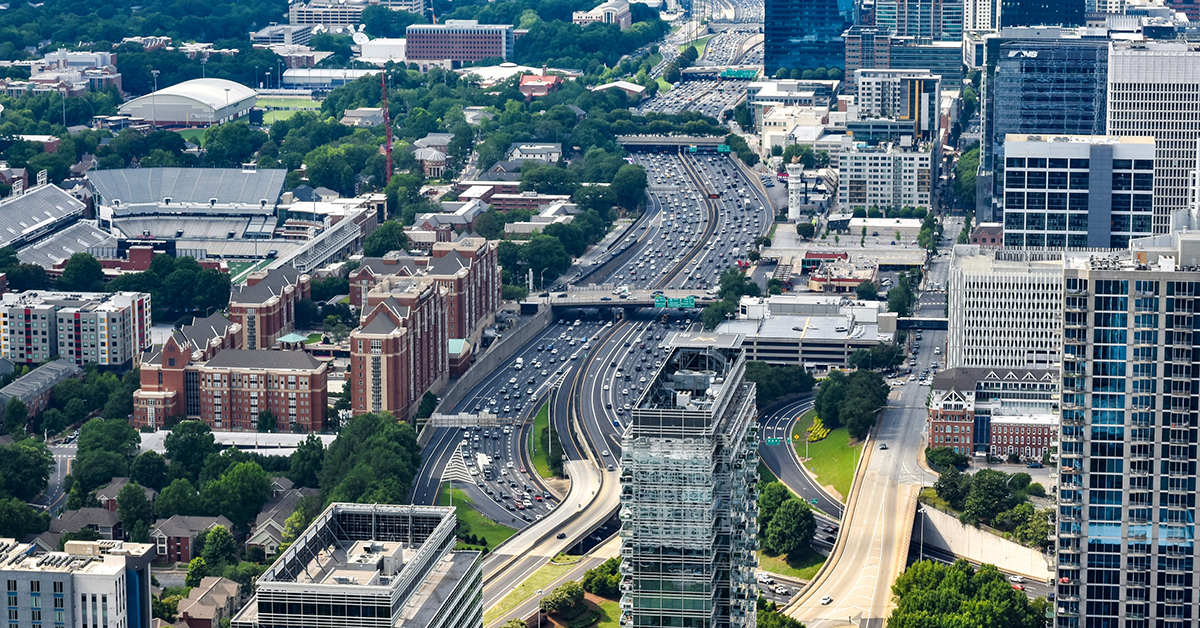 Midtown Atlanta Cityscape and Highway Traffic