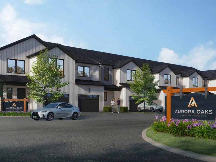 exterior rendering of one of the buildings at Aurora Oaks