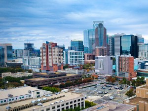 Stunning aerial shot of the vibrant urban skyline of Charlotte showcasing its modern architecture magnificently