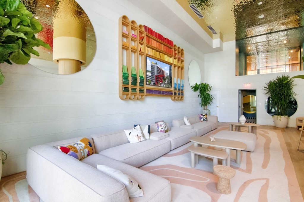 colorful mural art in a lobby setting