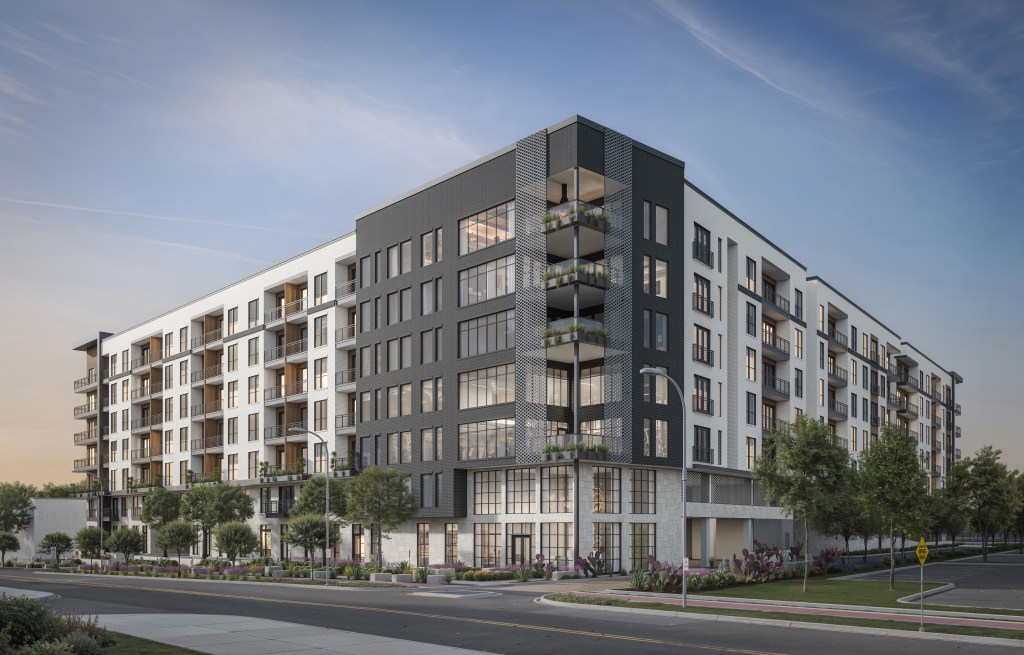 A rendering of The Kent, a seven-story, 396-unit apartment community being developed by HPI Real Estate Services and Investments in North Austin, Texas.